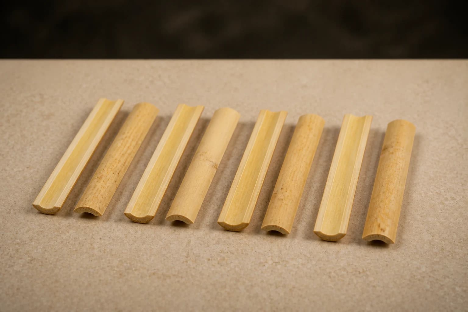 Pre-gouged oboe cane blanks prepared for final gouging